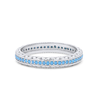 Eternity Style Round Simulated Turquoise Band Ring  925 Sterling Silver